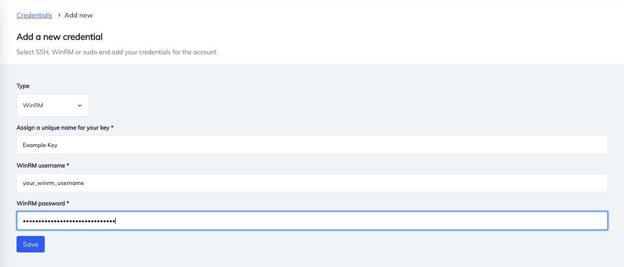 WINRM Credential Form